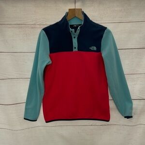 Girls Kids Blue Pink colorblock North Face Fleece pullover sweatshirt size XL